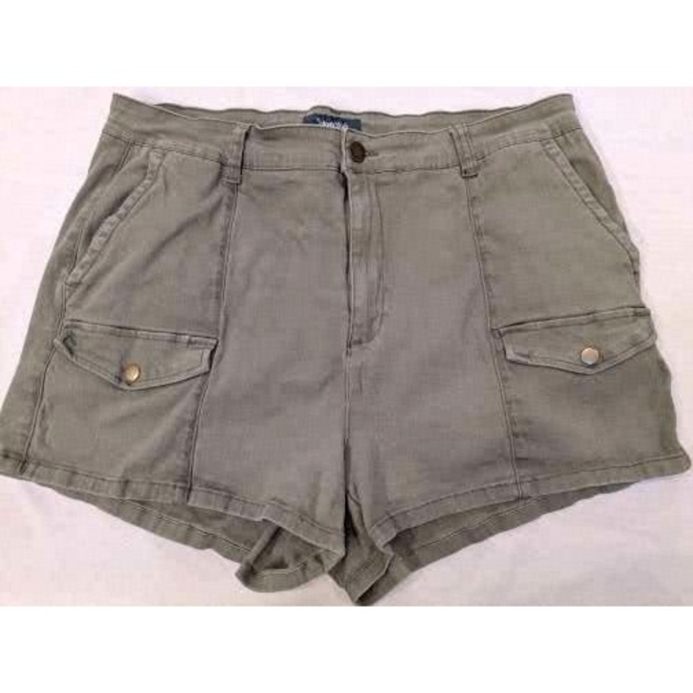 ModCloth Shorts Womens 20 Green Utility High Rise Button Pocket Casual Stretch